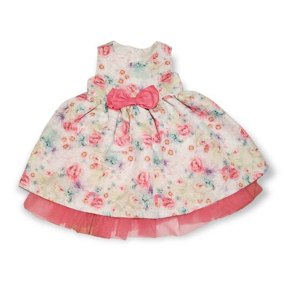 Bonnie Jean Pink Pastel Floral Sunday Spring Short Sleeved Dress  - Size 2T - Picture 1 of 5